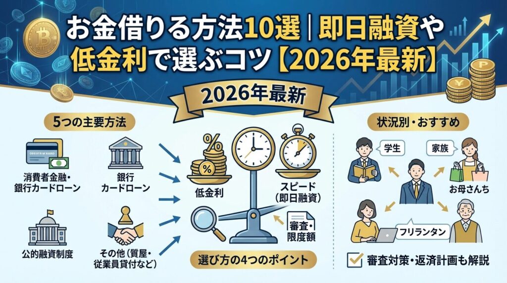 お金借りる方法10選|即日融資や低金利で選ぶコツ【2026年最新】