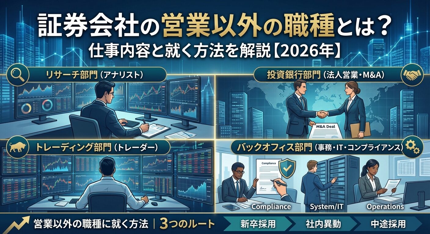 証券会社の営業以外の職種とは？仕事内容と就く方法を解説【2026年】 | 会社設立のミチシルベ
