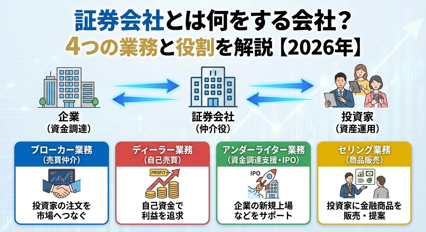 証券会社とは何をする会社？4つの業務と役割を解説【2026年】 | 会社設立のミチシルベ