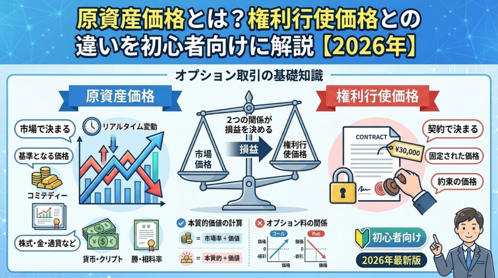 原資産価格とは?権利行使価格との違いを初心者向けに解説【2026年】