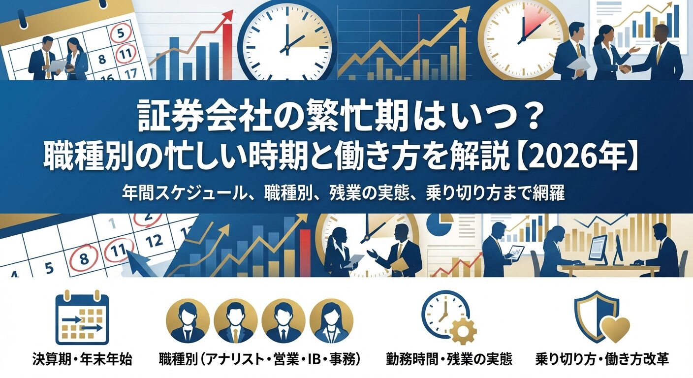 証券会社の繁忙期はいつ？職種別の忙しい時期と働き方を解説【2026年】 | 会社設立のミチシルベ