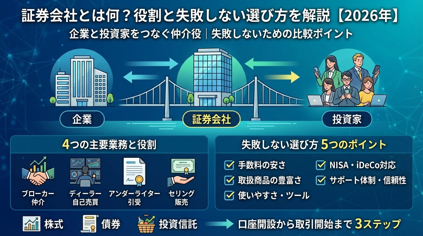 証券会社とは何？役割と失敗しない選び方を解説【2026年】 | 会社設立のミチシルベ