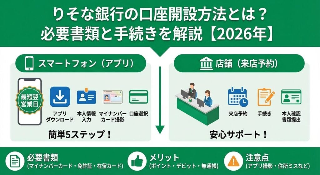 りそな銀行の口座開設方法とは?必要書類と手続きを解説【2026年】
