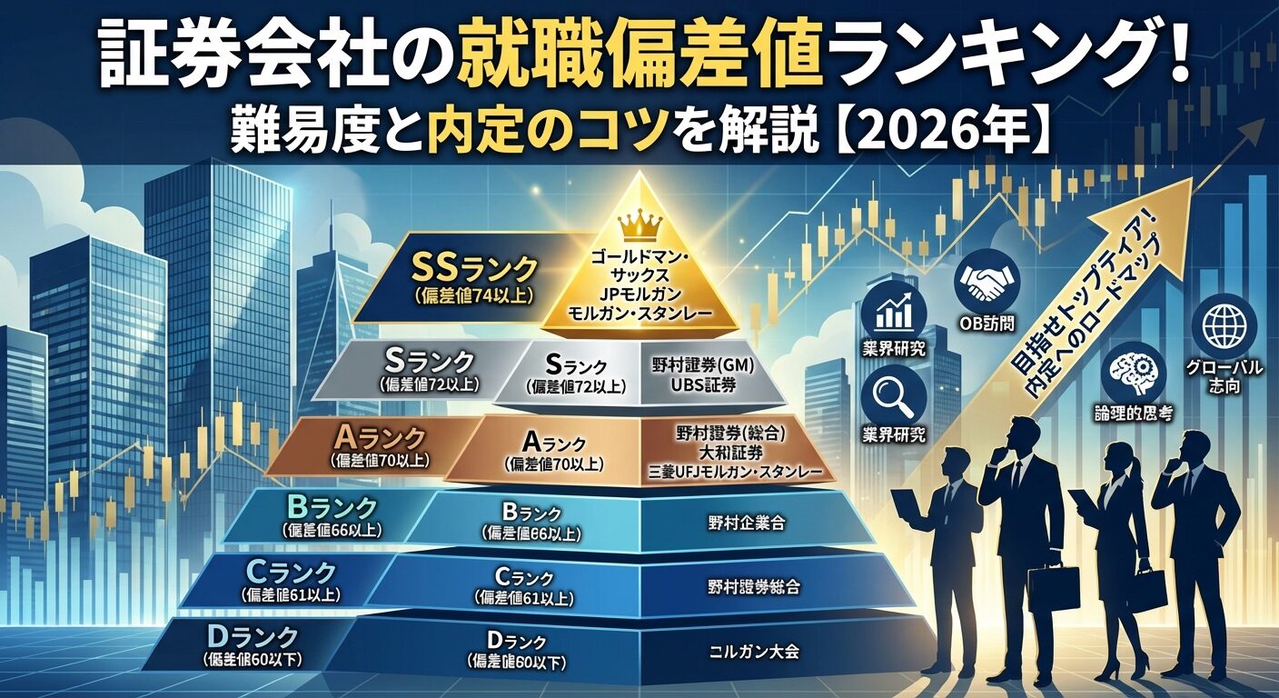 証券会社の就職偏差値ランキング！難易度と内定のコツを解説【2026年】 | 会社設立のミチシルベ