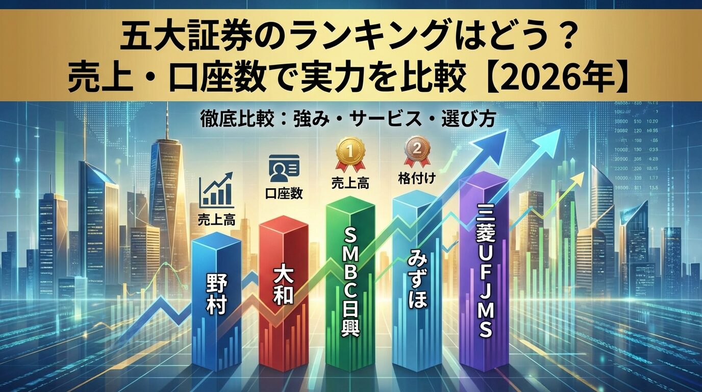 五大証券のランキングはどう？売上・口座数で実力を比較【2026年】 | 会社設立のミチシルベ