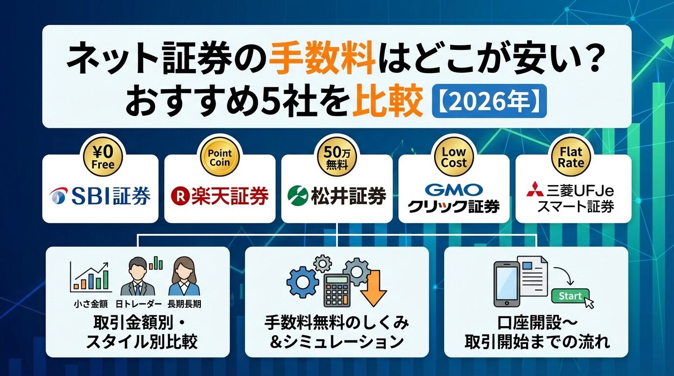 ネット証券の手数料はどこが安い？おすすめ5社を比較【2026年】 | 会社設立のミチシルベ