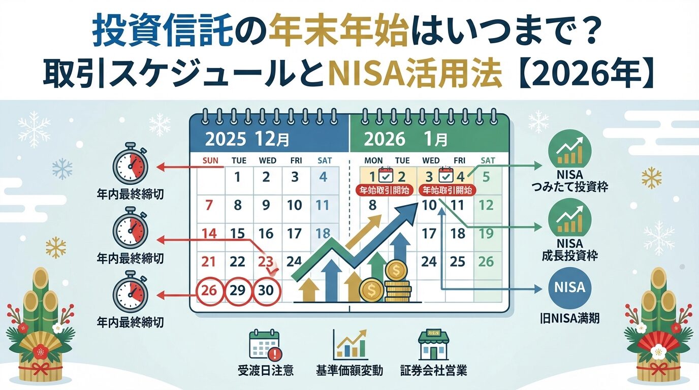 投資信託の年末年始はいつまで？取引スケジュールとNISA活用法【2026年】 | 会社設立のミチシルベ