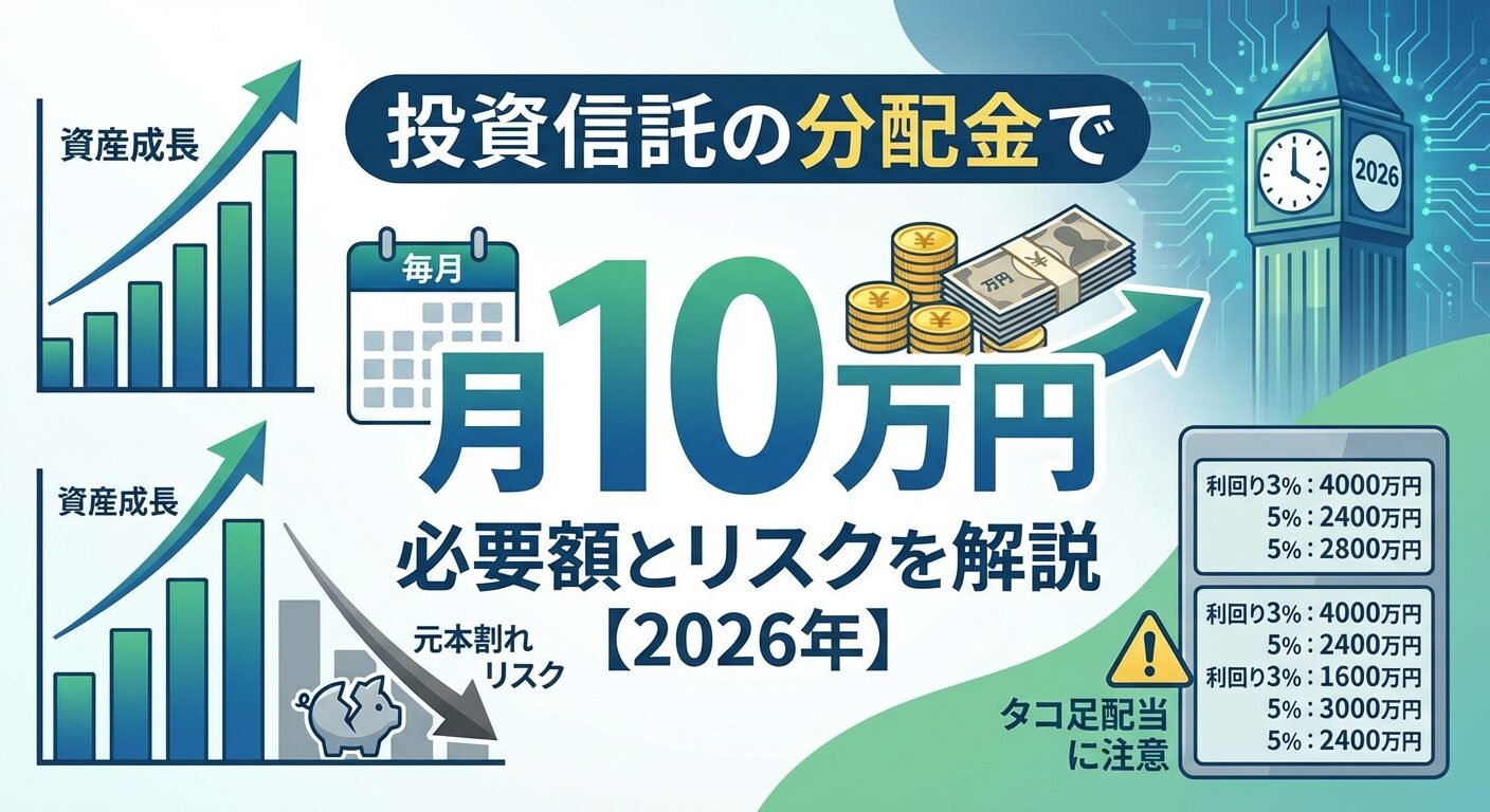 投資信託の分配金で月10万円は可能？必要額とリスクを解説【2026年】 | 会社設立のミチシルベ