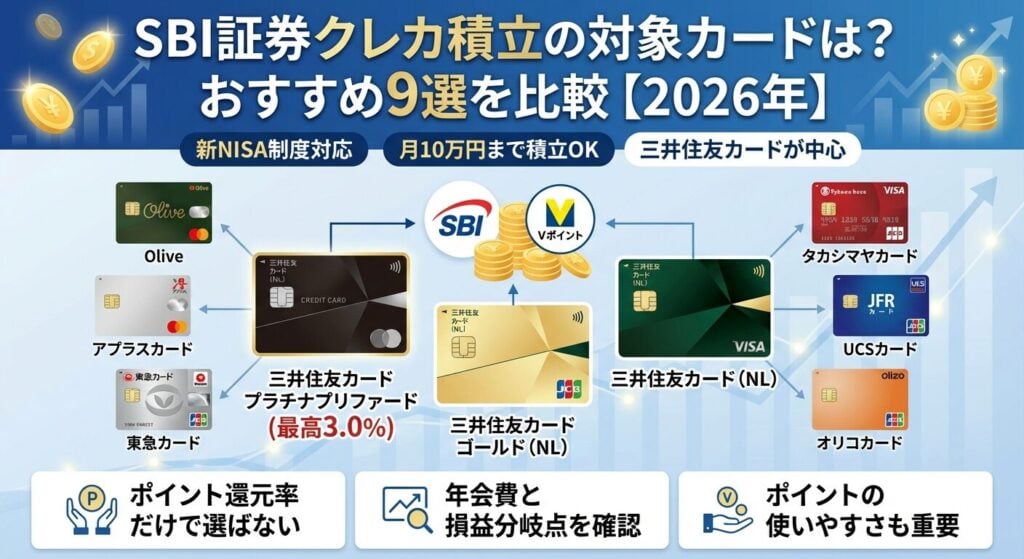 SBI証券クレカ積立の対象カードは?おすすめ9選を比較【2026年】