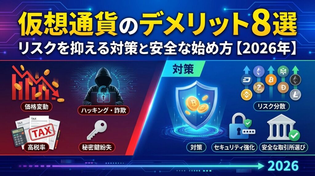 仮想通貨のデメリット8選|リスクを抑える対策と安全な始め方【2026年】