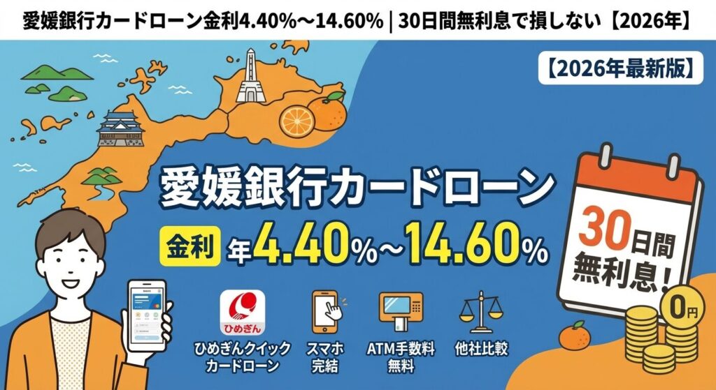 愛媛銀行カードローン金利4.40%~14.60%|30日間無利息で損しない【2026年】
