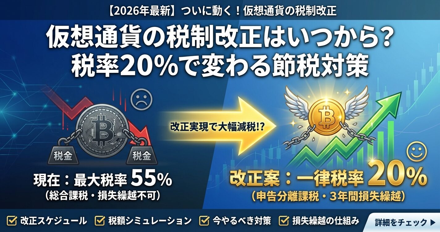 仮想通貨の税制改正はいつから?税率20%で変わる節税対策【2026年最新】