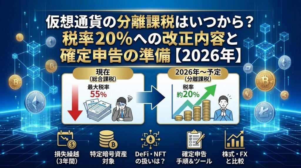 仮想通貨の分離課税はいつから?税率20%への改正内容と確定申告の準備【2026年】