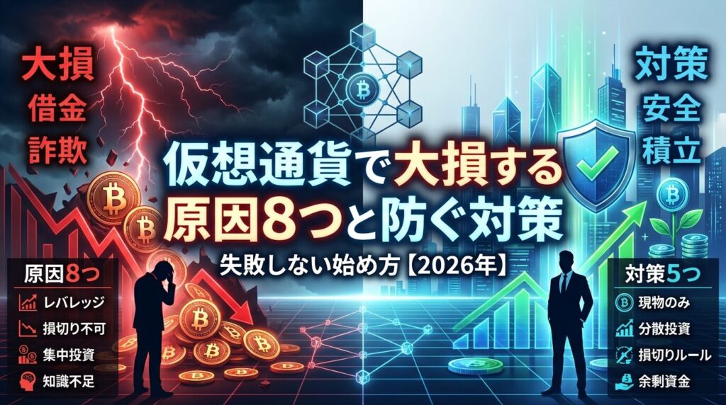仮想通貨で大損する原因8つと防ぐ対策|失敗しない始め方【2026年】