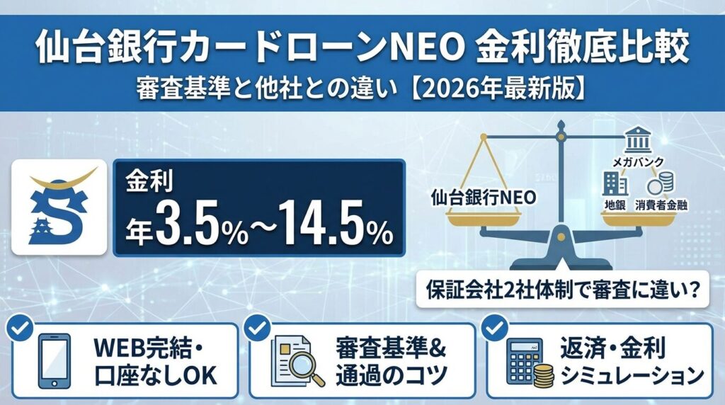 仙台銀行カードローンNEOの金利を徹底比較｜審査基準と他社との違い