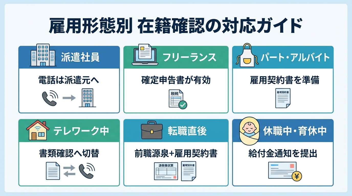 雇用形態別 在籍確認の対応ガイド &mdash; 派遣・フリーランス・パート・テレワーク等