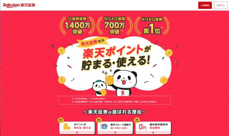 楽天証券のサービス画面